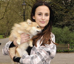 Lucy Watson pink coat by Miss Selfridge - 'Bark in the Park'