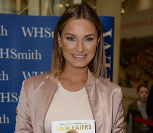 Sam Faiers pink jacket at book signing by House of CB