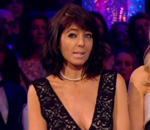 Claudia Winkleman black lace dress on Strictly Grand Final by alice + olivia