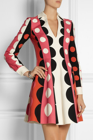 Valentino Patterned Wool And Silk Blend Mini Dress
